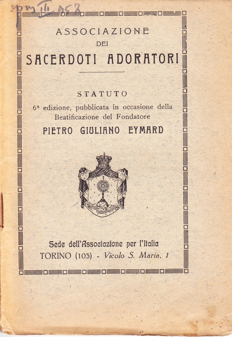 Copertina  Associazione dei Sacerdoti Adoratori. Statuto
