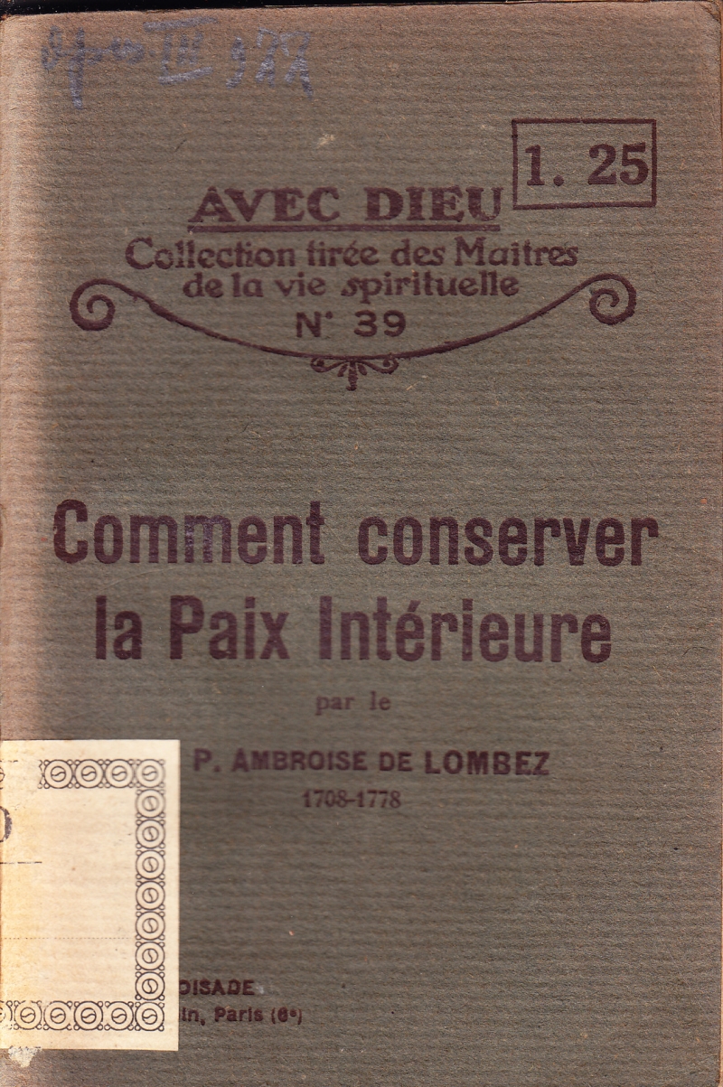 Copertina  Comment conserver la Paix Intérieure