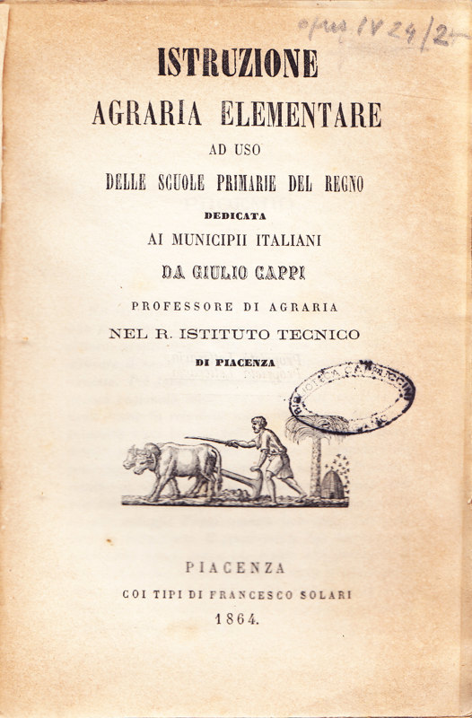Copertina  Istruzione agraria elementare ad uso delle scuole primarie del regno dedicata ai municipii italiani
