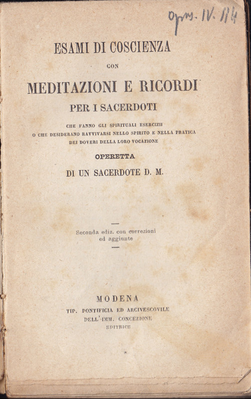 Copertina  Esami di coscienza con meditazioni e ricordi per i sacerdoti che fanno gli spirituali esercizii o che desiderano ravvivarsi nello spirito e nella pratica dei doveri della loro vocazione