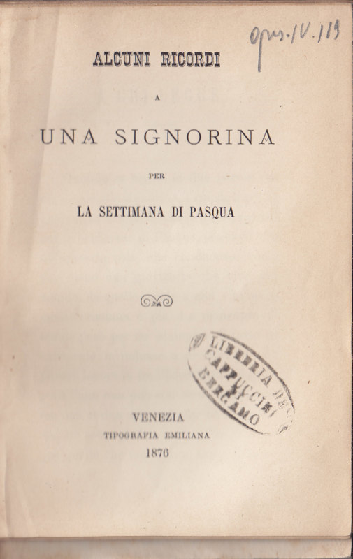 Copertina  Alcuni ricordi a una signorina per la settimana di Pasqua