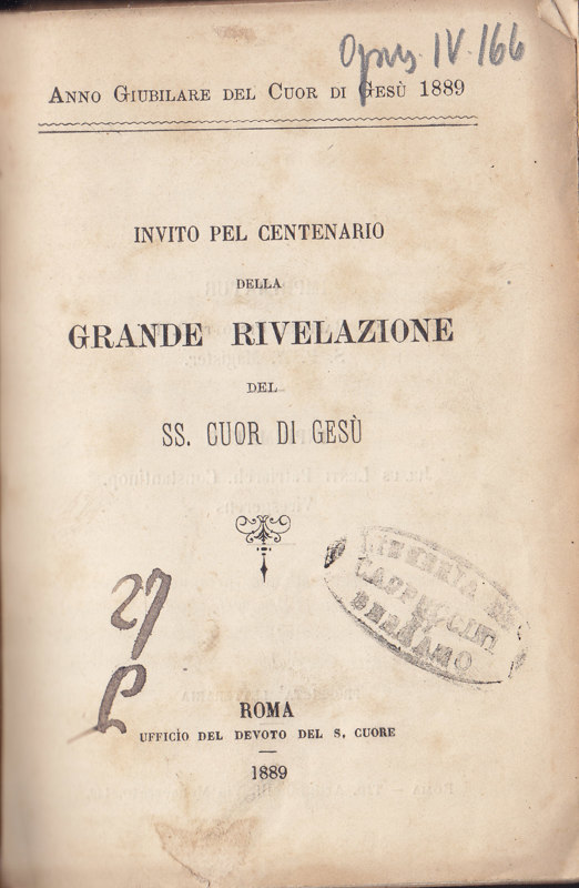Copertina  Invito pel centenario della grande rivelazione del SS. Cuor di Gesù