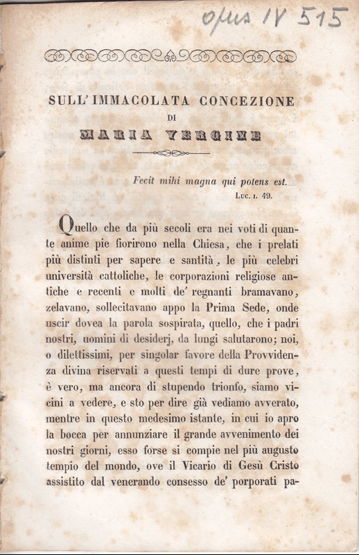 Copertina  Sull'Immacolata Concezione di Maria Vergine