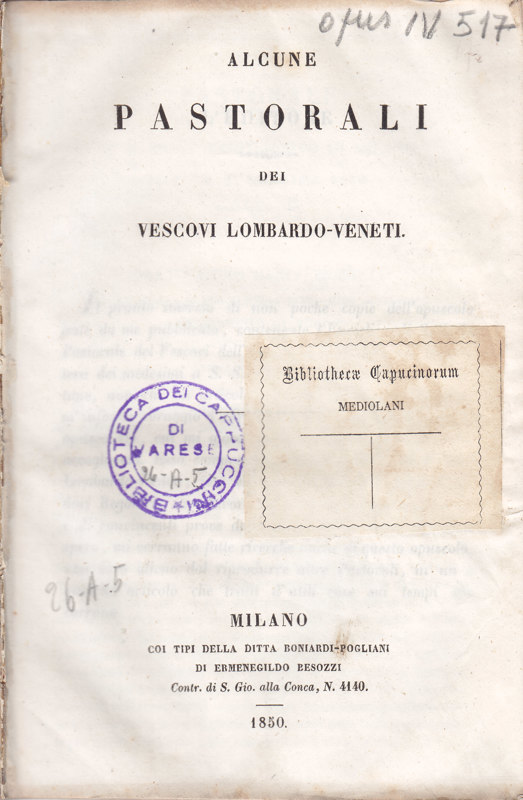 Copertina  Alcune pastorali dei Vescovi lombardo-veneti