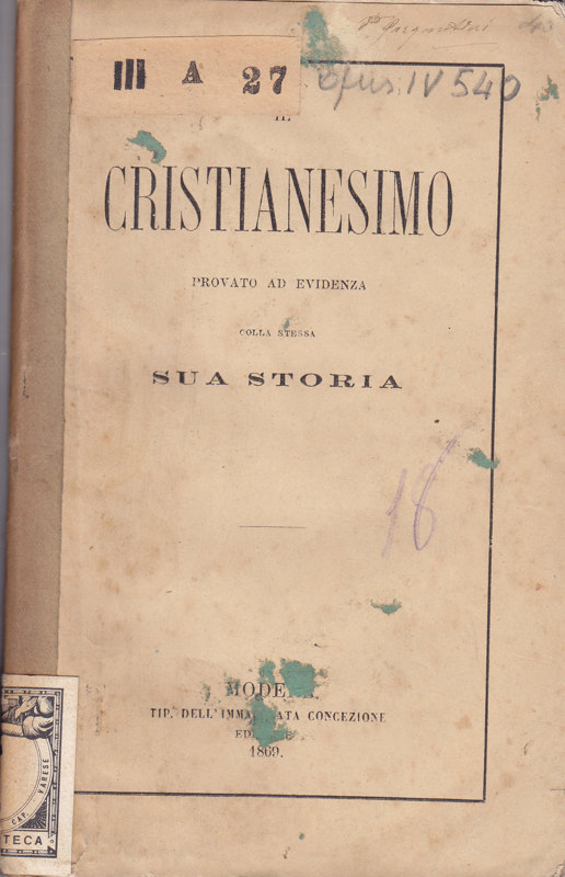 Copertina  Il cristianesimo dimostrato mediante la sua storia
