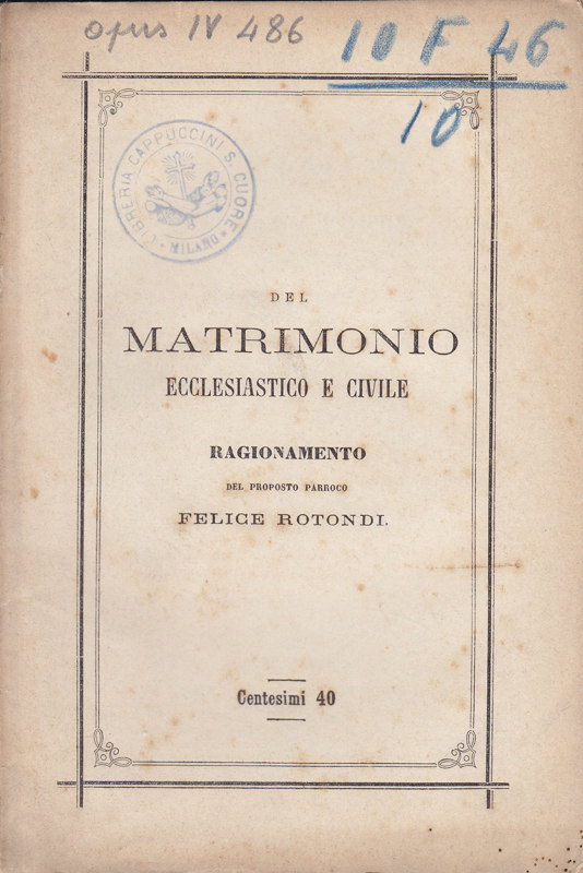 Copertina  Del matrimonio ecclesiastico e civile : ragionamento