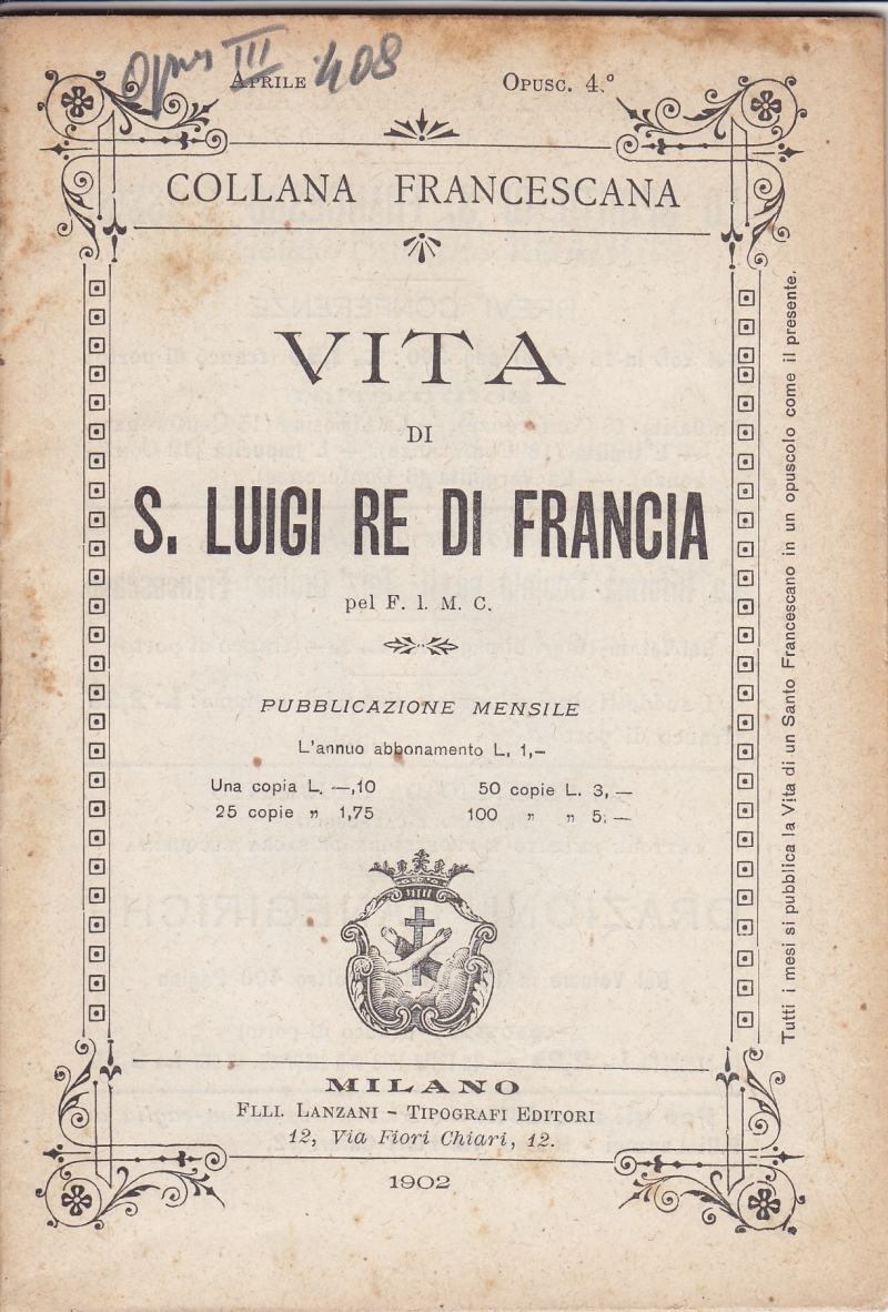 Copertina  Vita di s. Luigi re di Francia