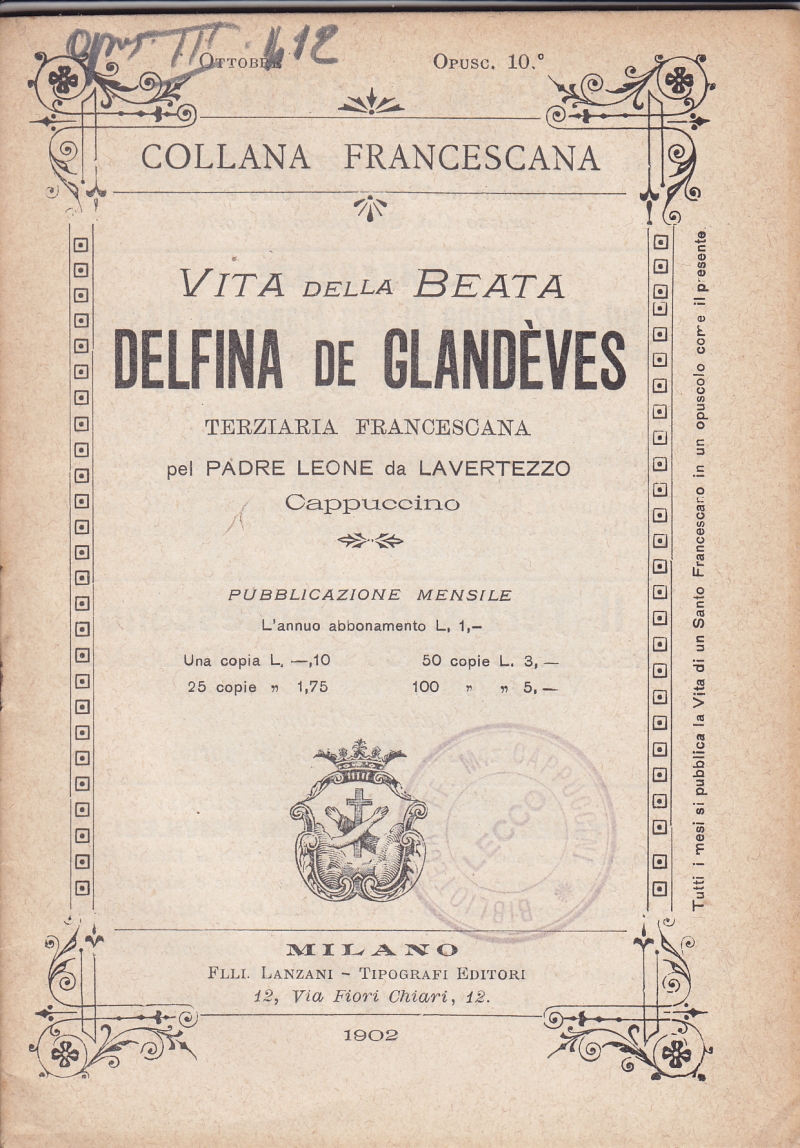 Copertina  Vita della beata Delfina de Glandèves terziaria francescana