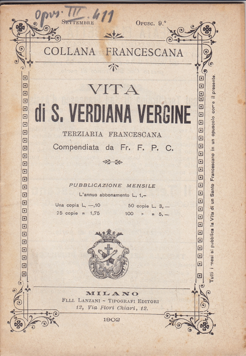 Copertina  Vita di s. Verdiana vergine terziaria francescana