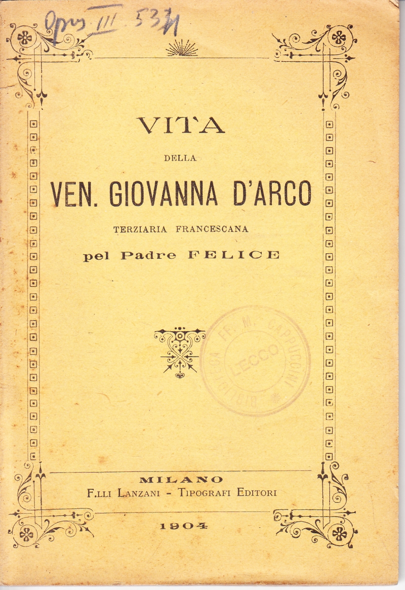 Copertina  Vita della ven. Giovanna d'Arco terziaria francescana